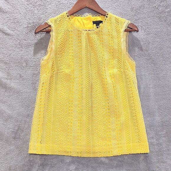 J. Crew Womens Yellow Layered Multi Pattern Crochet Sleeveless Blouse Size 0 - Picture 1 of 13